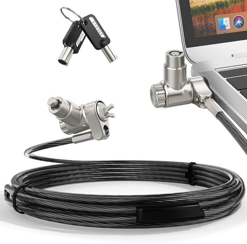 AboveTEK 3-in-1 Universal Laptop Cable Lock, Professional Laptop Security Lock with 2 Keys, Cut-Resistant Steel Locking Cable with 360° Rotating Head, Compatible with K-Slot, Nano & Wedge Slot - Image 1